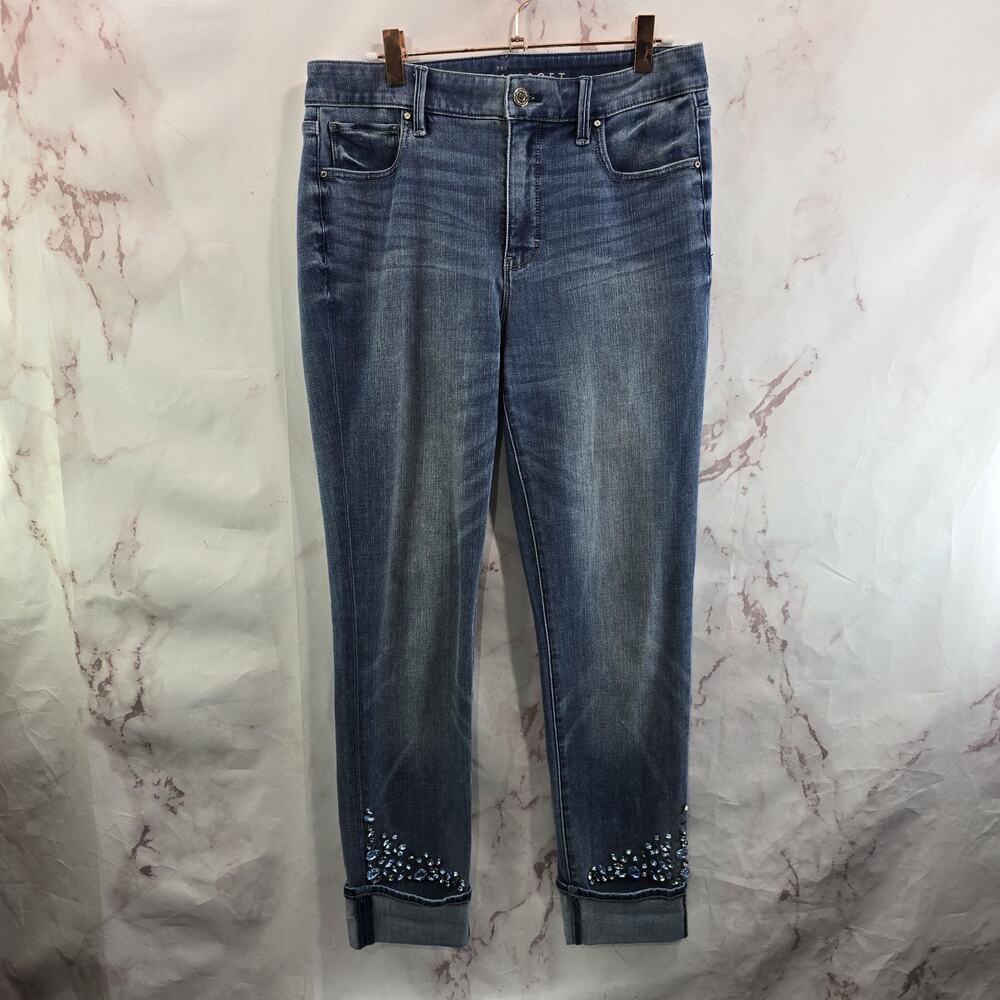 White House Black Market Jeans Womens 8 Everyday Slim High Gem Bling Crystal